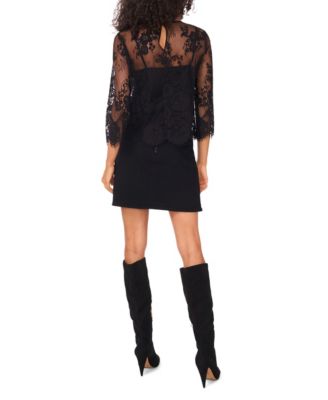 Women's Floral-Lace Scalloped-Hem 3/4-Sleeve Top