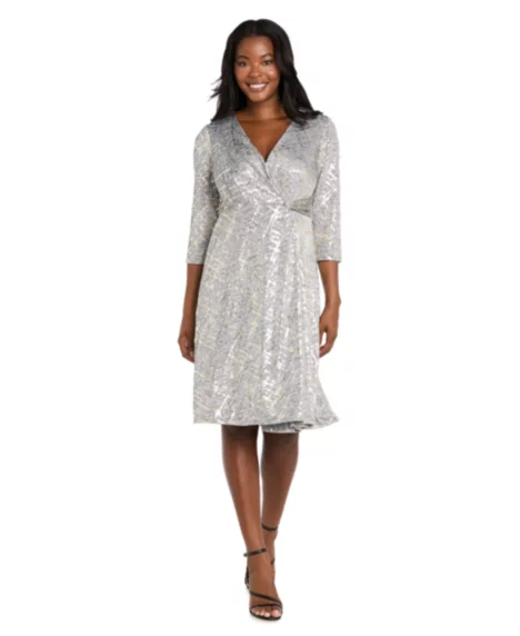 Petite Surplice Hankie Midi Dress - Silver/gold