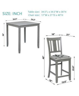 5-Piece Grey Counter Height Kitchen Dining Set with Square Wood Table and 4 Upholstered Chairs