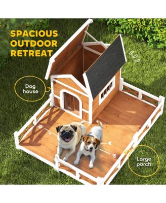 Outdoor Dog House, Wooden Dog House with Large Porch