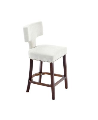 Set of 2 Mid-Century Counter Stools with Curved Back and Upholstered Seat