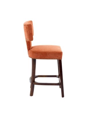 Set of 2 Mid-Century Counter Stools with Curved Back and Upholstered Seat