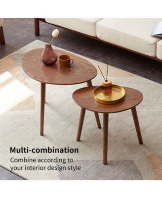 Pebble Shaped Solid Oak Wood Center Table with Natural Wood Top(only one table)