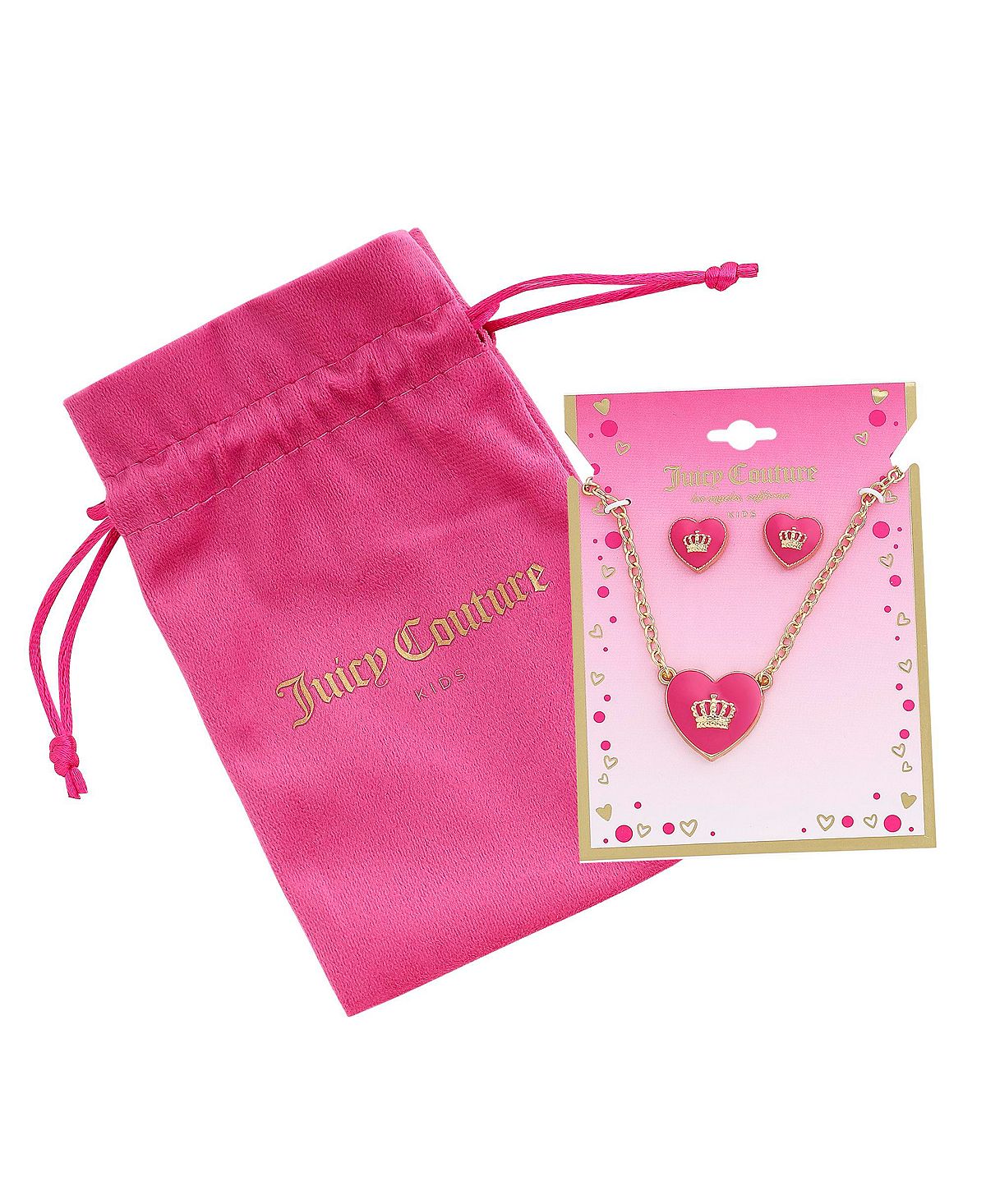 Juicy Couture Kids 주시 꾸뛰르 15'' + 2'' 크라운 로고 하트 펜던트 목걸이