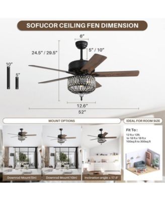 52-inch Modern Country-Style Black 5-Blade Flush Mount with Black Trim,and Equipped with Remote Control and Timer Functions