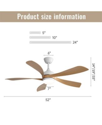 52-inch Modern Smart Standard White 5-Blade Ceiling Fan with Remote Control and LED Light