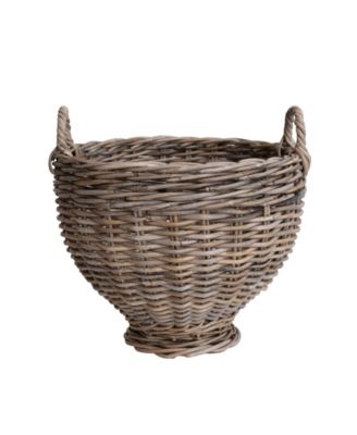 Storied Home Round Woven Rattan Footed Basket Storage