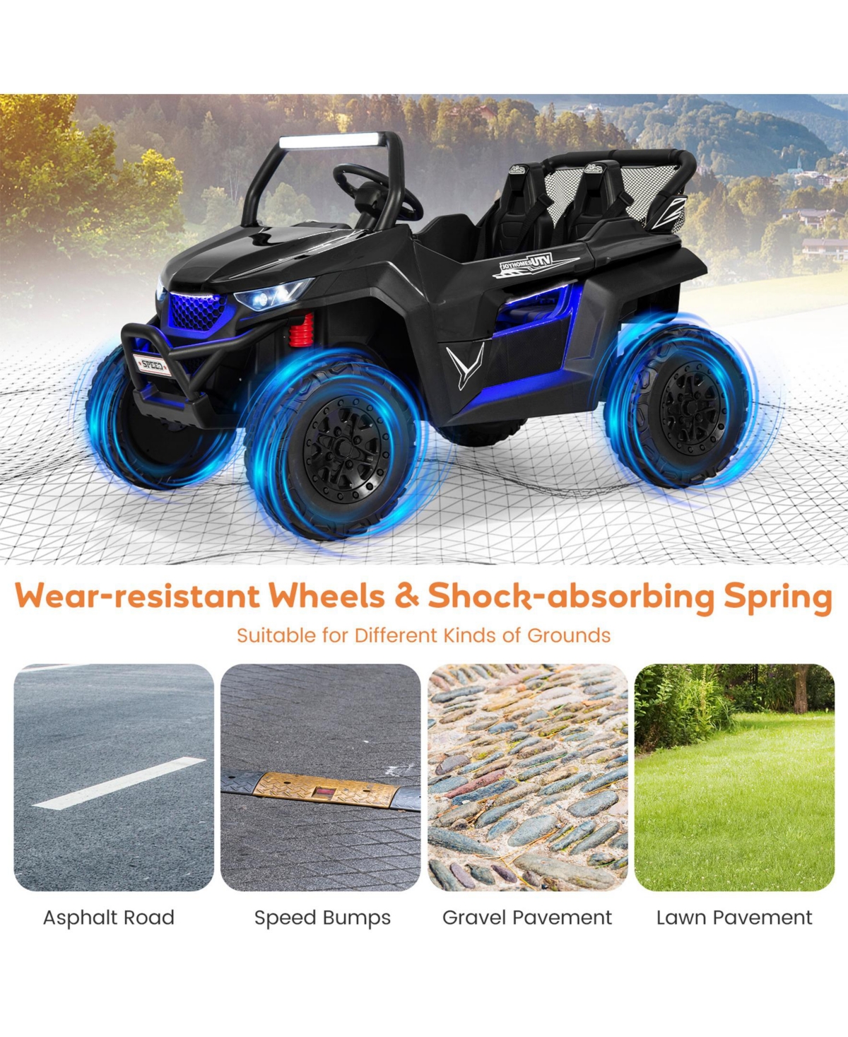 Sugift 12V 2-Seater Kids Ride on Utv with Slow Start Function Music-Black