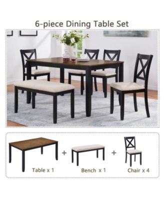 6-Piece Classic Farmhouse Wood Dining Set with Table and Bench