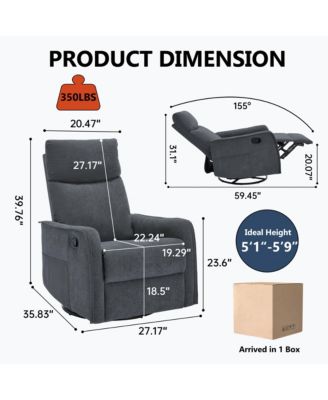 Heat Massage Manual Recliner Chair with Rocker and Swivel in Fabric for Living Room