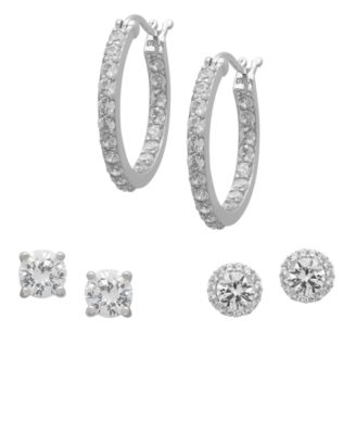 3-Pc. Lab-Grown White Sapphire Hoop & Stud Earrings Set (5.42 ct. t.w.) in Sterling Silver