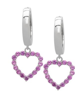 Lab Grown White Sapphire Open Heart Dangle Hoop Earrings (1-5/8 ct. t.w.) in Sterling Silver (Also in Lab Grown Magenta Sapphire)