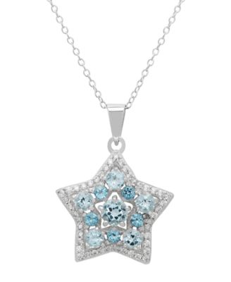 Blue Topaz & White Topaz Star (2.78 ct. t.w.) Pendant Necklace in Sterling Silver