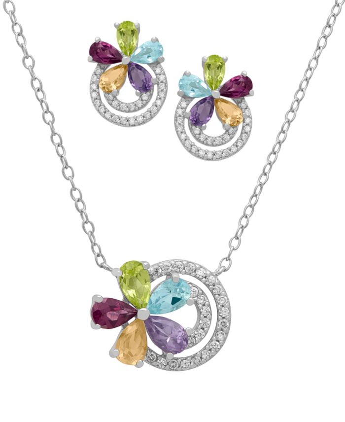 2-Pc. Multi-Stone Pendant Necklace & Earrings Set (4.05 ct. t.w.) in