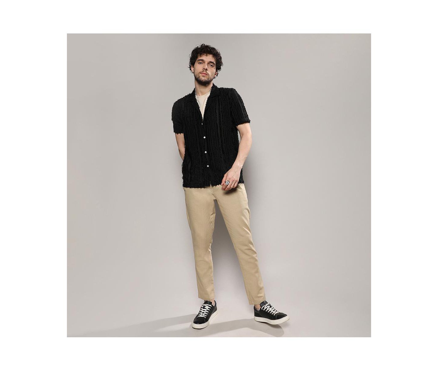 Мужская рубашка Cahoot Campus Sutra Jet Black Fleece Striped, цвет: Чёрный — фото 6