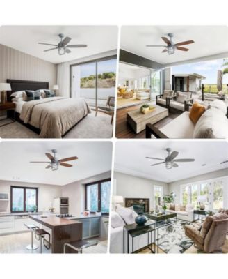 52-inch Gray Wood Grain Farmhouse Indoor 5-Blade Ceiling Fans with Light Kit and Remote Control