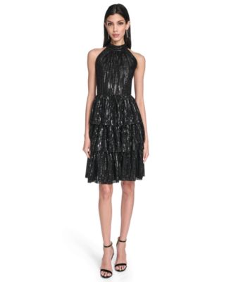 Women's Petite Mock Neck Halter Tiered Dress