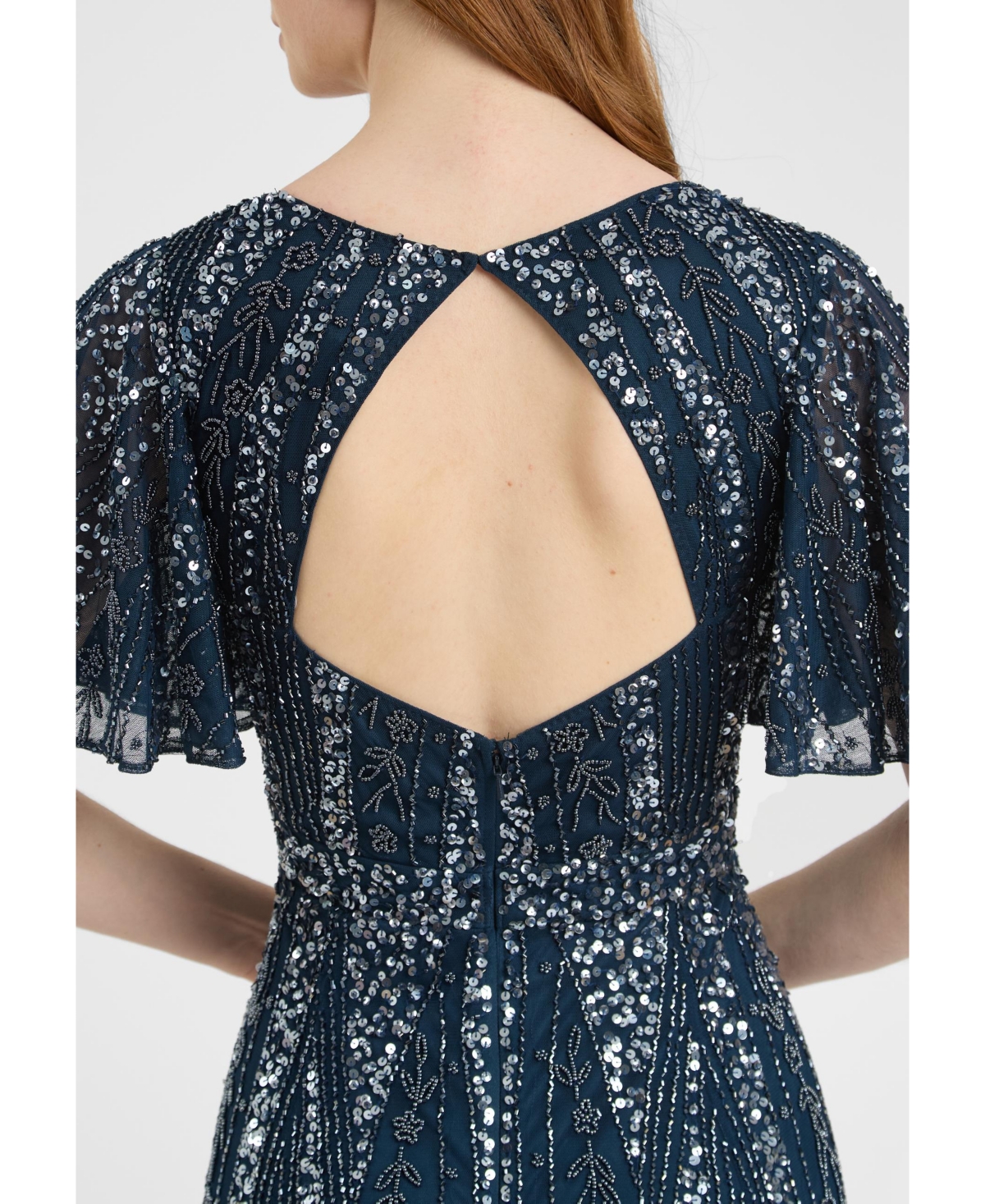 Beauut Women's Embellished Sequin Beaded Maxi Dress With Flutter Sleeve