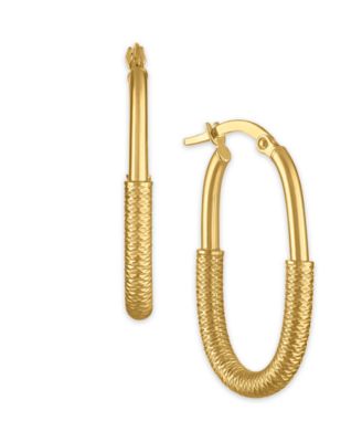 Polished and Diamond Cut Lock Hoop Earrings in 10k Yellow Gold