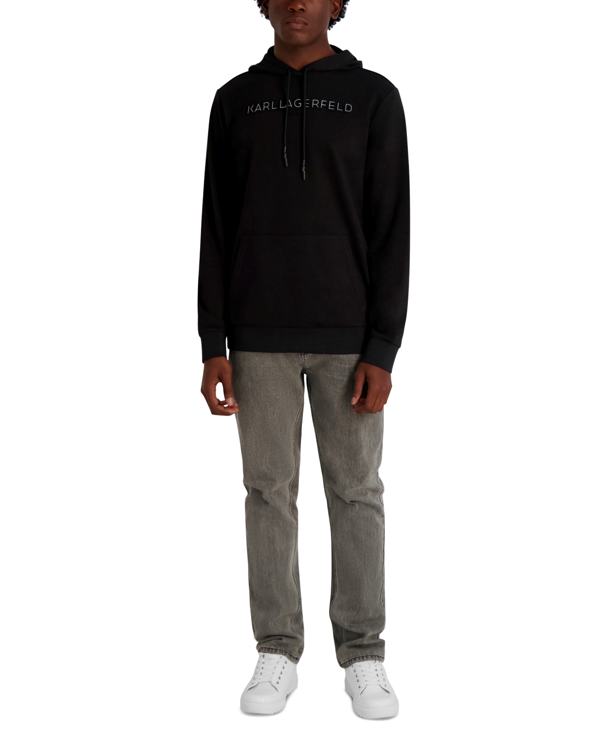 Karl Lagerfeld Men's French Terry Embossed Logo Hoodie In Black