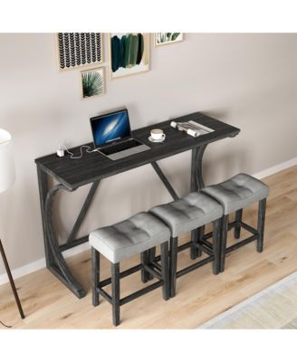 Industrial 4-Piece Bar Table Set with Power Outlet and Chairs