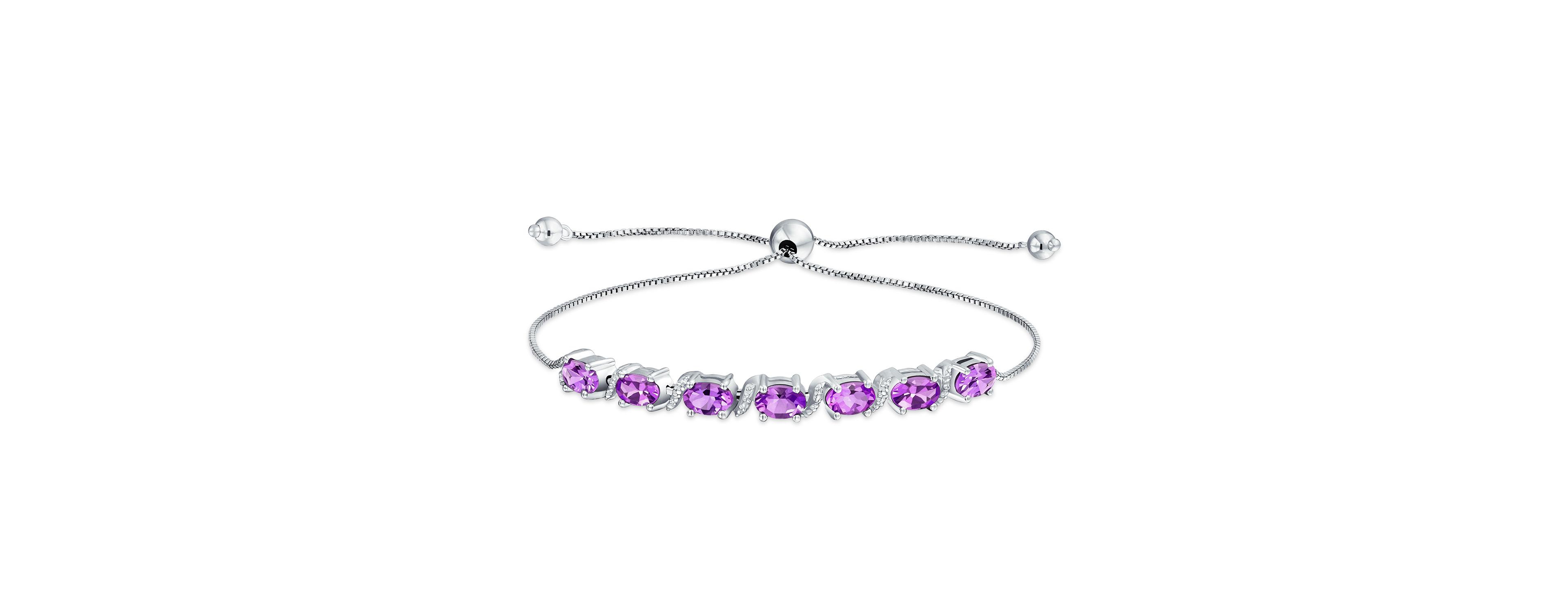 Bling Jewelry Lavender Purple Natural Amethyst Zircon Accent Bolo Tennis Bracelet .925 Sterling Silver Adjustable