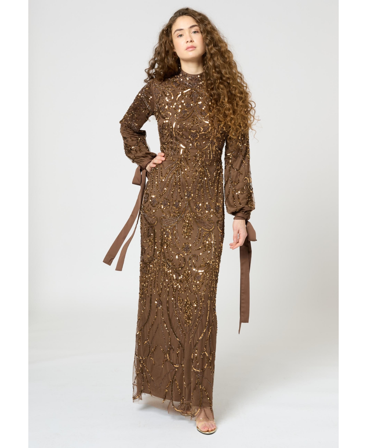 Maryisa Women's Modest Embellished Sequin Beaded Dress