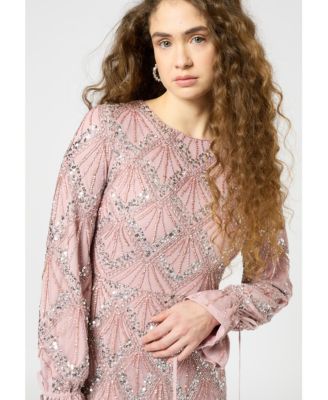 Women's Modest Embellished Sequin Beaded Dress