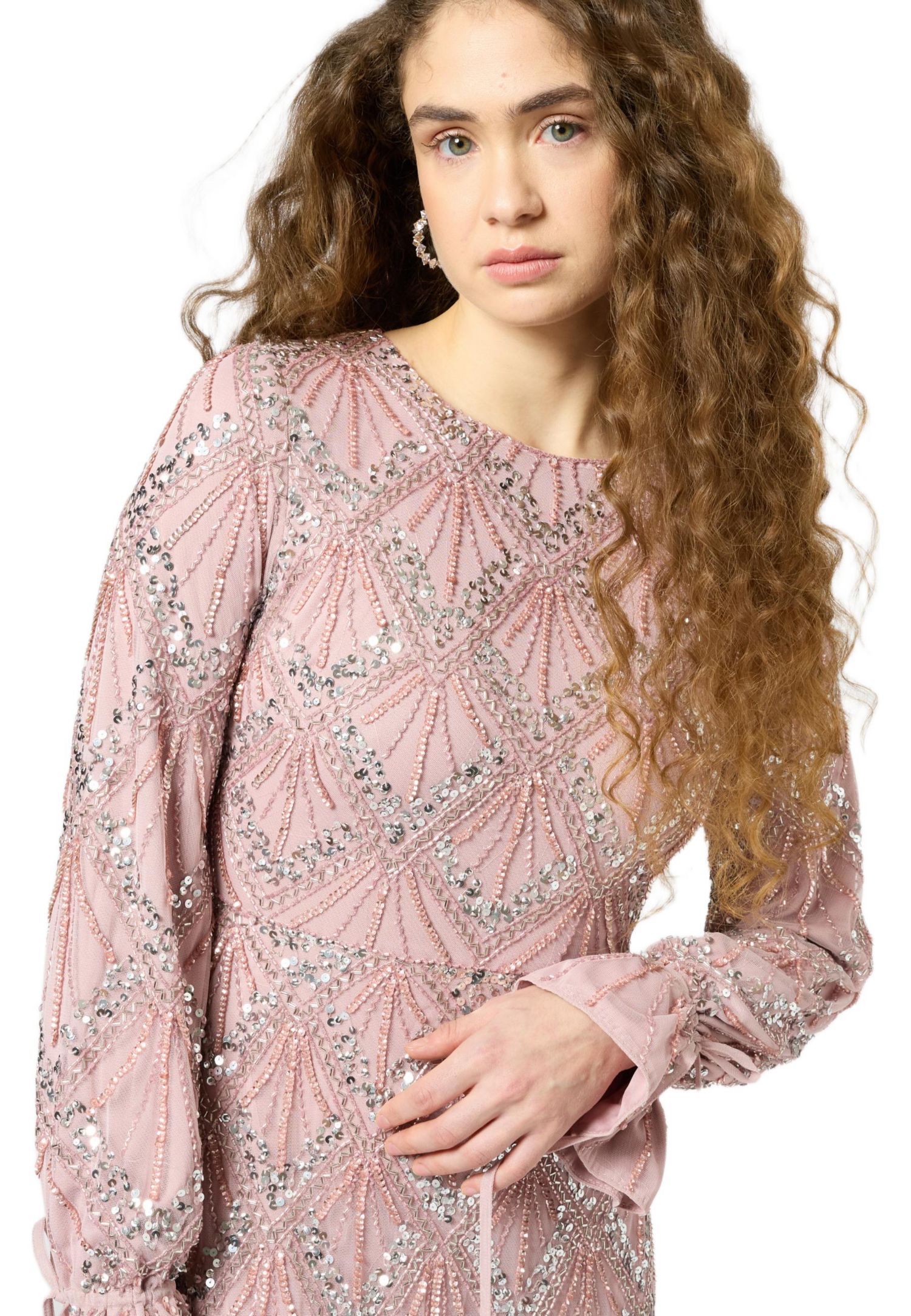 Women's Modest Embellished Sequin Beaded Dress