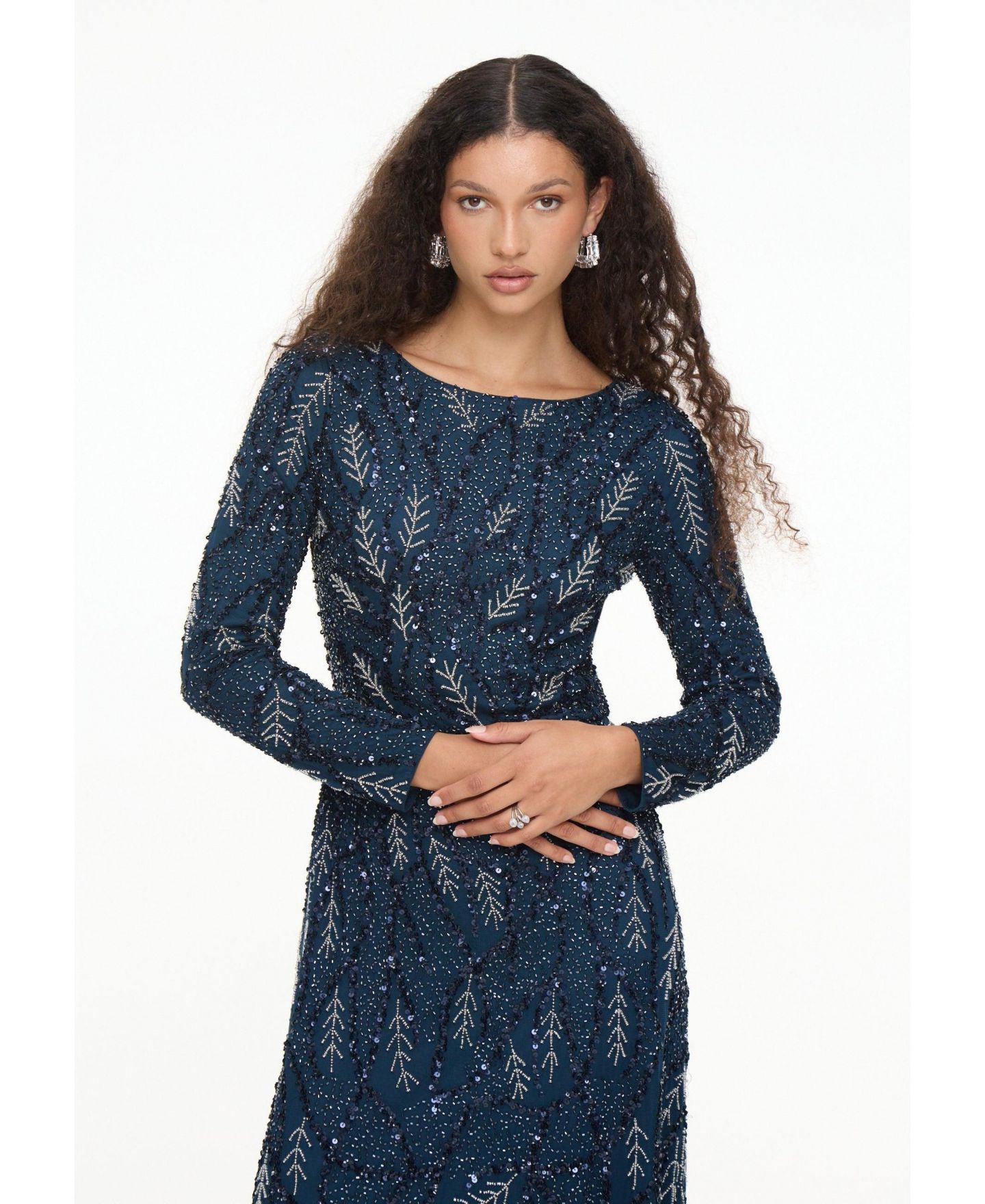 Женское платье Maryisa Modest Embellished Sequin Beaded Dress Maxi With Detailed Work, цвет: Тёмно-синий — фото 2
