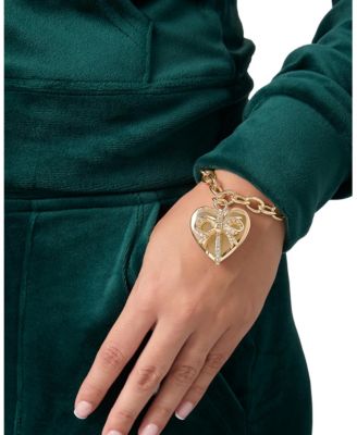 Heart Bow Drop Bracelet, Gold Tone Pave