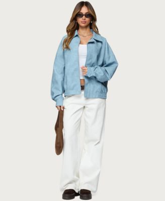 Womens Oversized Washed Faux Leather Jacket