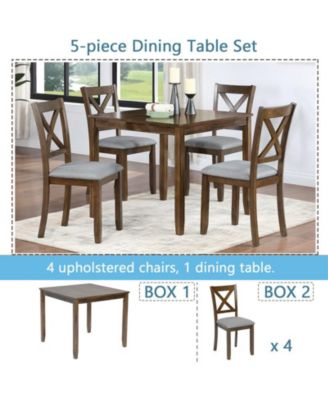 5-Piece Walnut Wood Dining Set with Table and 4 Chairs