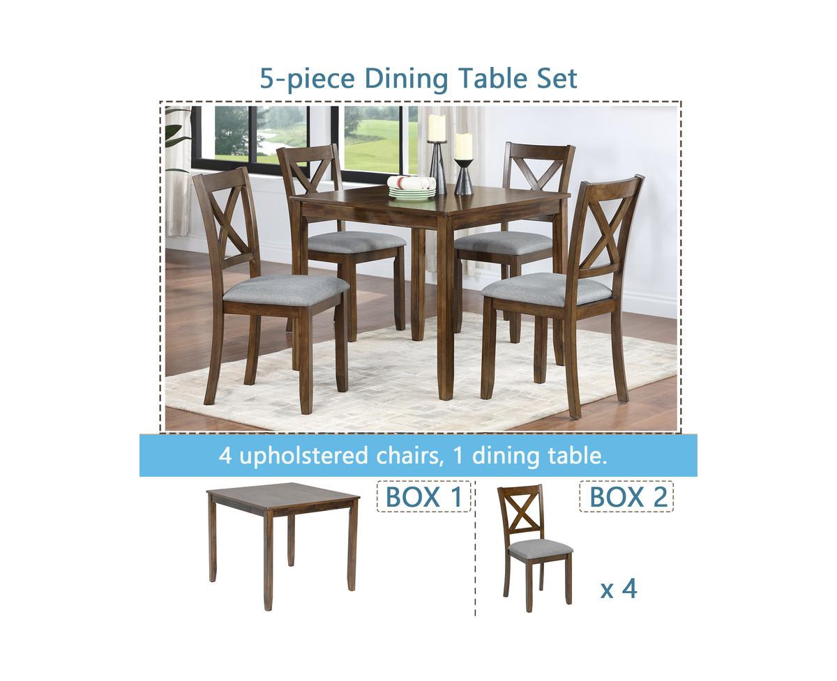 sumyeg 5-Piece Walnut Wood Dining Set with Table and 4 Chairs