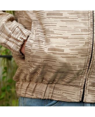 Men's Khaki Brown Lined-Jacquard Bomber Jacket