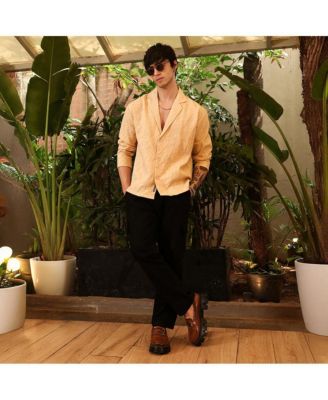 Men's Buff Beige Quad-Tactile Oversized Shirt.