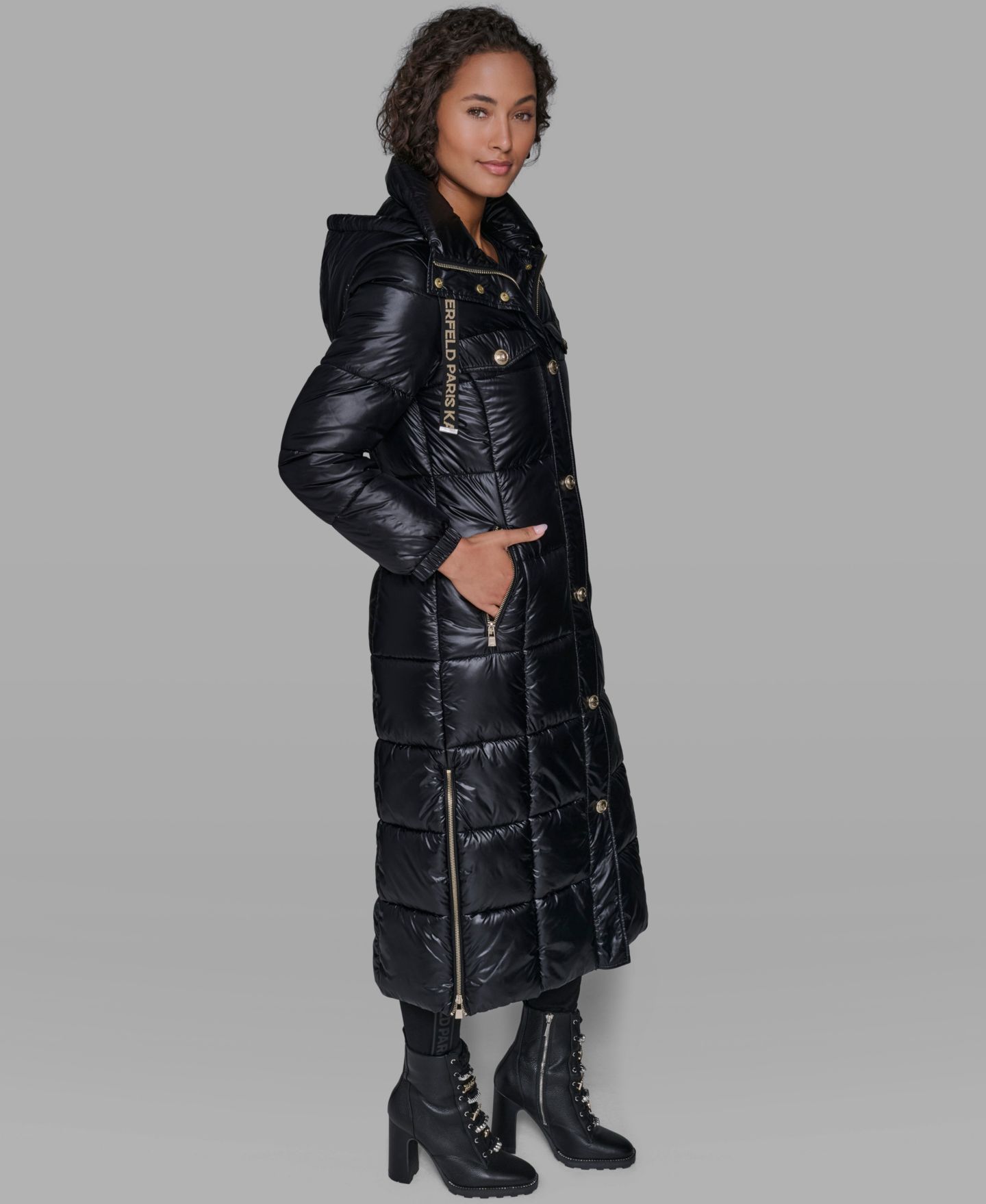 Женская куртка KARL LAGERFELD PARIS Hooded Snap-Front Puffer, цвет: Чёрный — фото 2