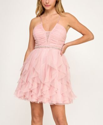 Juniors' Strappy Petal Detail Skirt Dress