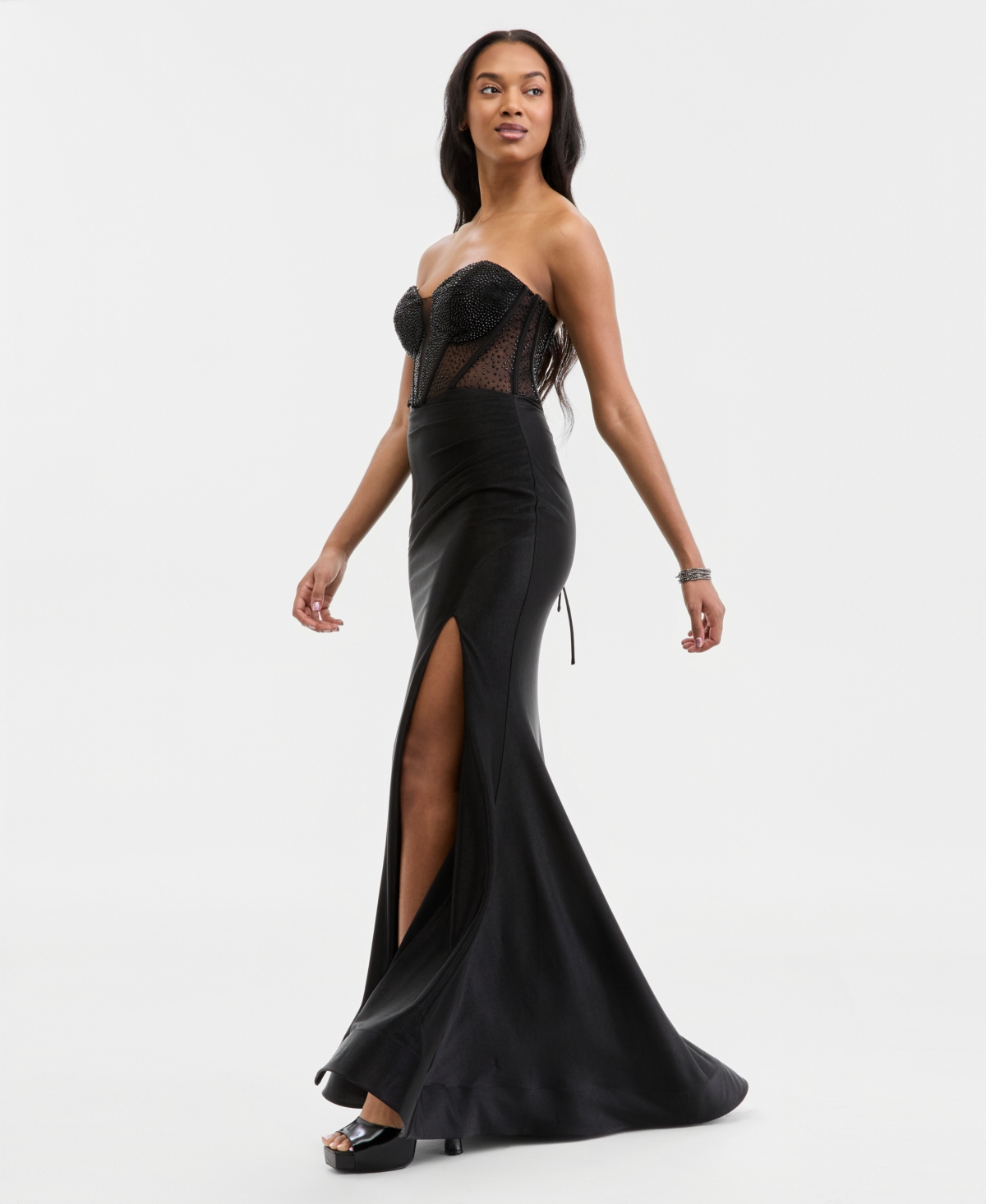 City Studios Juniors' Studded Mesh-Bodice Gown