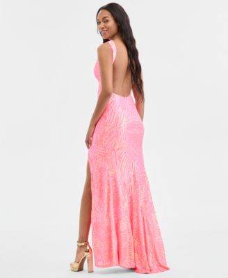 Juniors' Sequinned Low-Back Gown