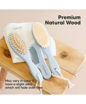 Baby Hair Brush and Comb Set, Oval Wooden Baby Brush Set for Newborns, Infant, Toddler Grooming Kit