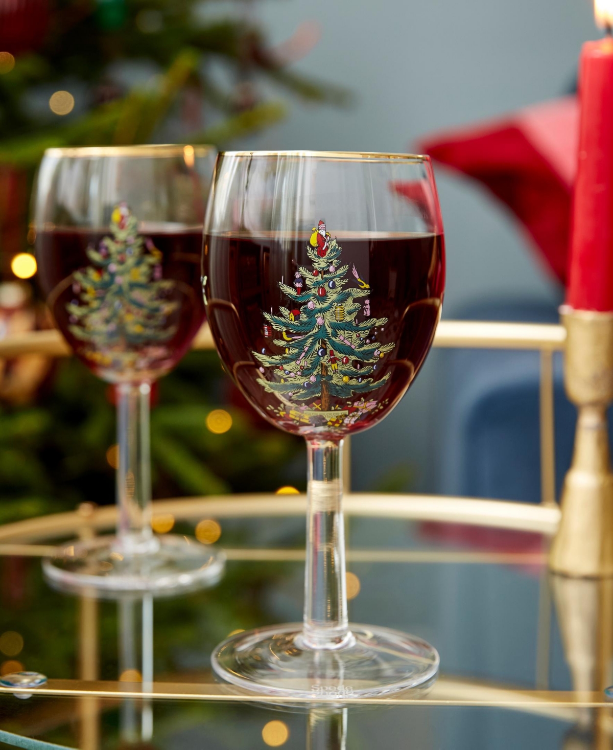 Spode Christmas Tree Stemless Wine Glasses, Set of 8
