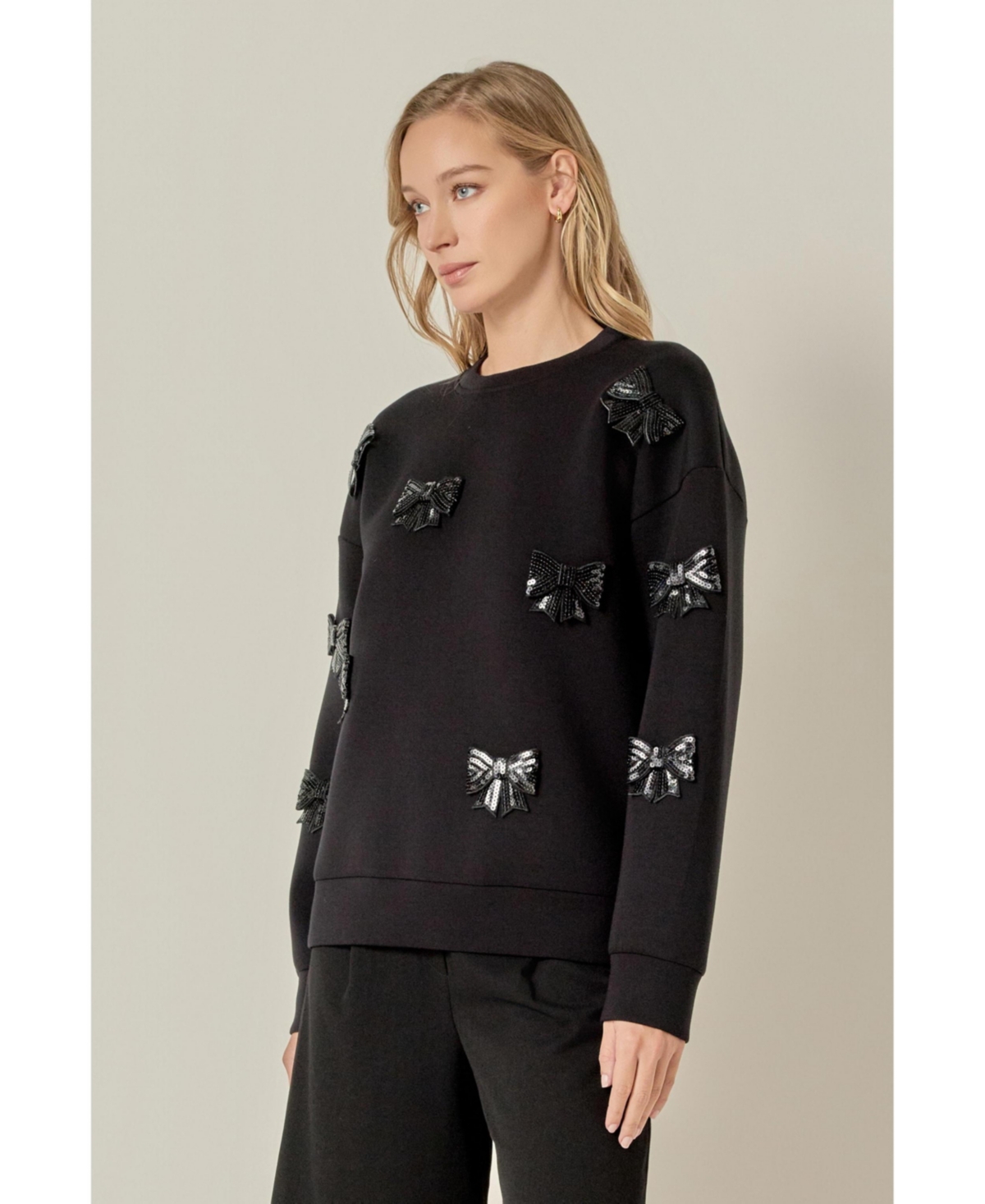 English Factory Women's Pearl Bow Scuba Sweatshirt