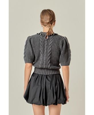 Women's Pearl Embellishment Puff Sleeve Knit Sweatshirts