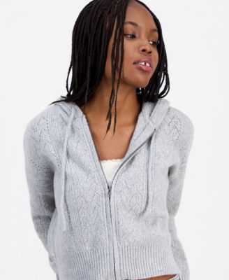 Juniors' Pointelle Sweater Hoodie