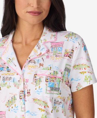 Women's Cropped Notch Collar Pajama Top and Pants, 2-Piece Set