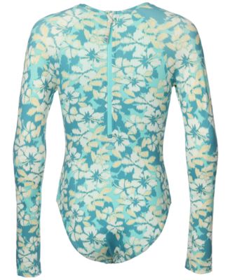 Girls' 7-16 Hibiscus Mirage Long-Sleeve One-Piece Swimsuit