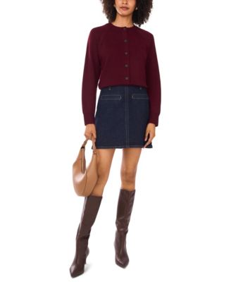 Women's Cozy Crewneck Raglan-Sleeve Cardigan Sweater