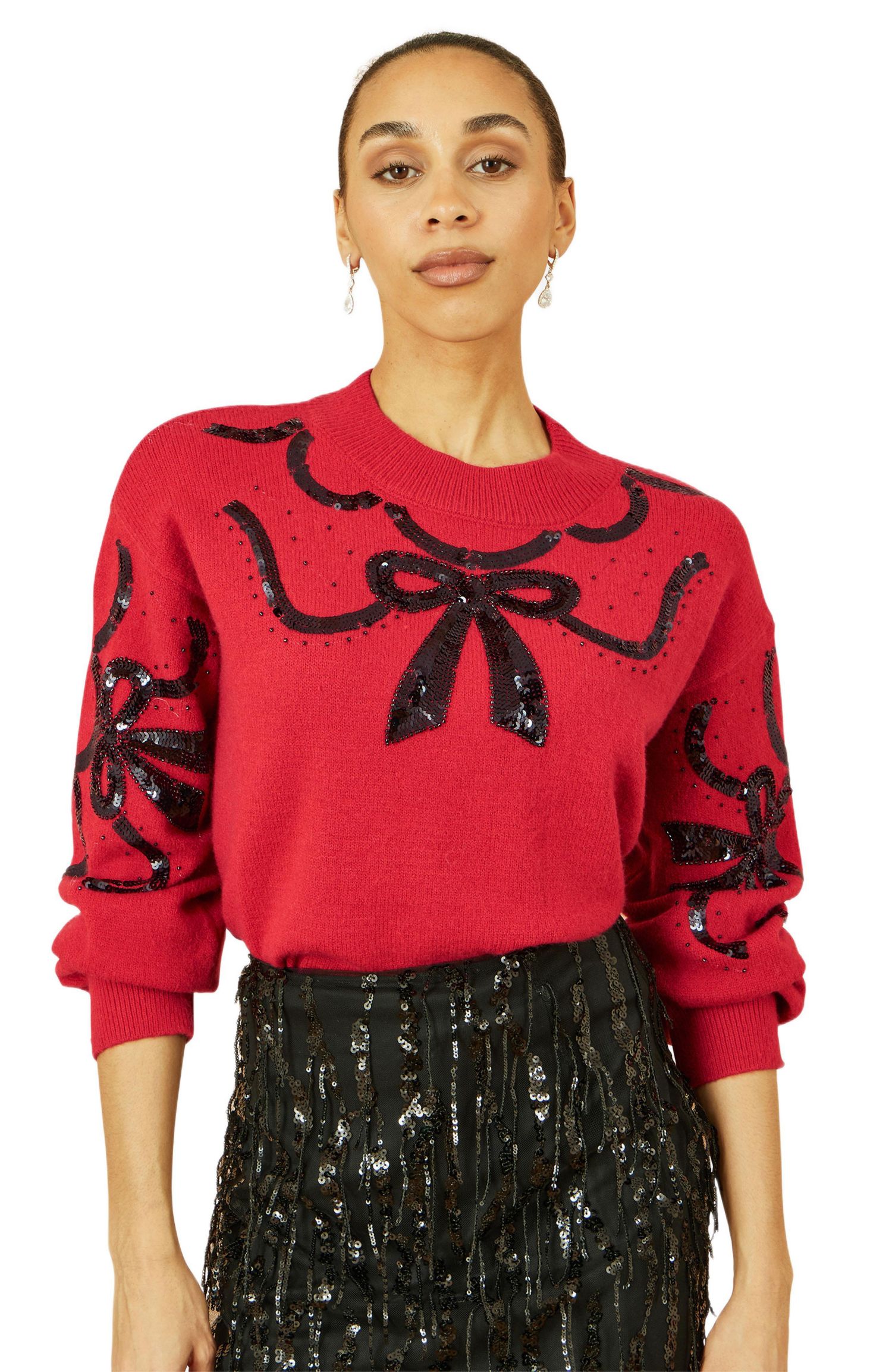 Women's Sequinned Bow Neckline Sweater