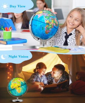 13-Inch Illuminated World Globe with Stand LED Light, Dual-Axis Rotation, USB Powered Educational Globe for Kids & Adults